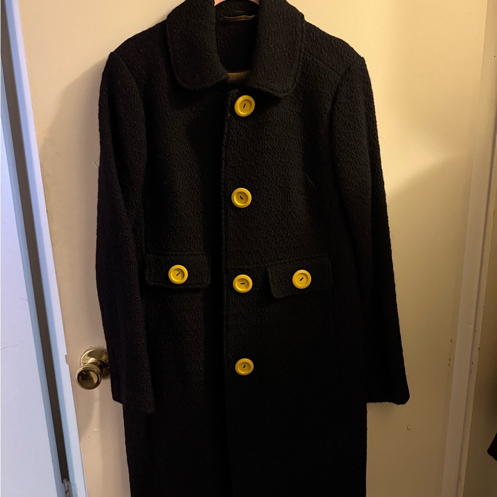 Boden Black and Yellow Pea Coat Classic Wool Design